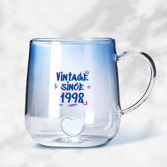 Vintage Since 1992 Graffiti Glitch 33rd Birthday Gradient Glass Mugs