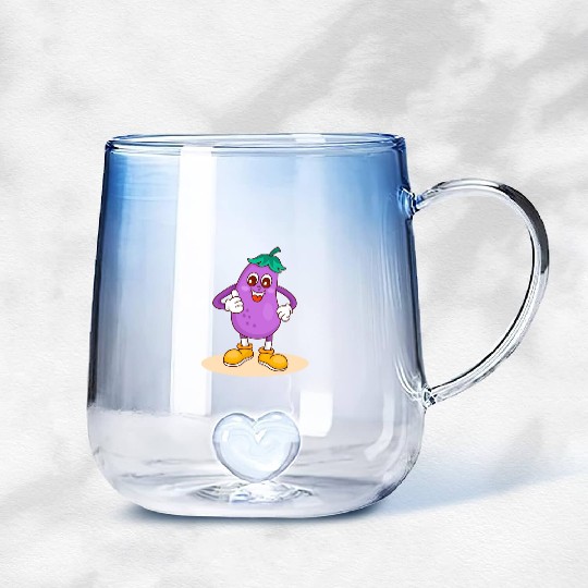 Animated Eggplant Character Design Gradient Glass Mugs
