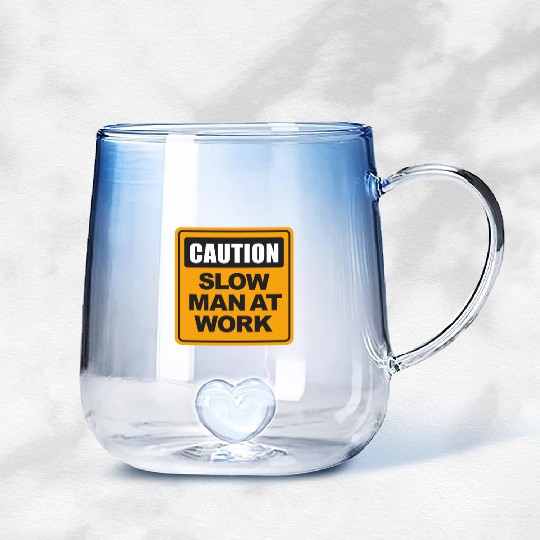 Caution Slow Man at Work Gradient Glass Mugs