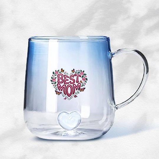 Trendy Best Mom Ever, Mother's Day Heart Floral Gradient Glass Mugs