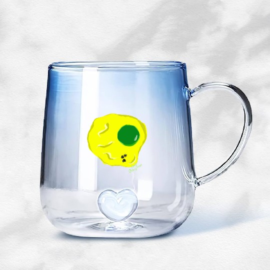 Yellow and green fried egg and flies Gradient Glass Mugs