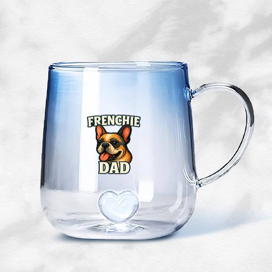 French Bulldog with FRENCHIE DADText for dog lover Gradient Glass Mugs