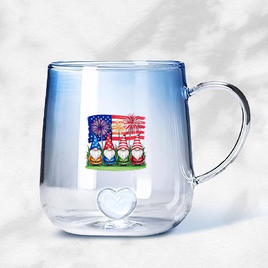 Patriotic Gnomes Fireworks American Flag Gradient Glass Mugs