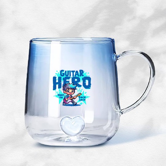 Guitar Hero Kid – Cute Rock Star Cartoon Gradient Glass Mugs | Bor