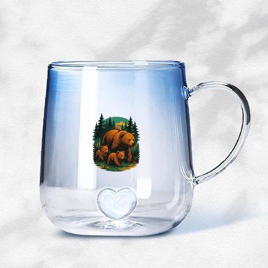 Mama Bear and Cubs Forest Gradient Glass Mugs – Bold Wildlife