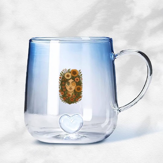 Celestial Floral Woman Art Gradient Glass Mugs
