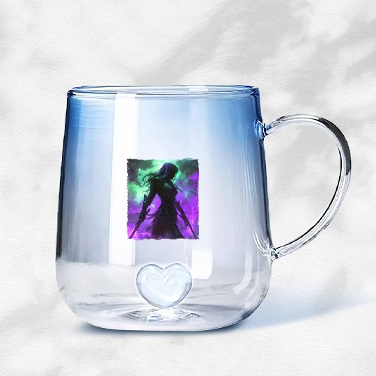 Mystical Assassin Woman In Violet Fog Fantasy Gradient Glass Mugs