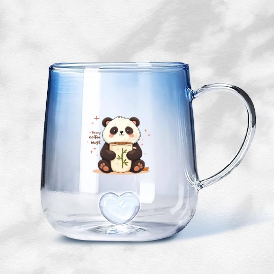 Beary Coffee Hugs! - Cute Panda & Warm Embrace Gradient Glass Mugs