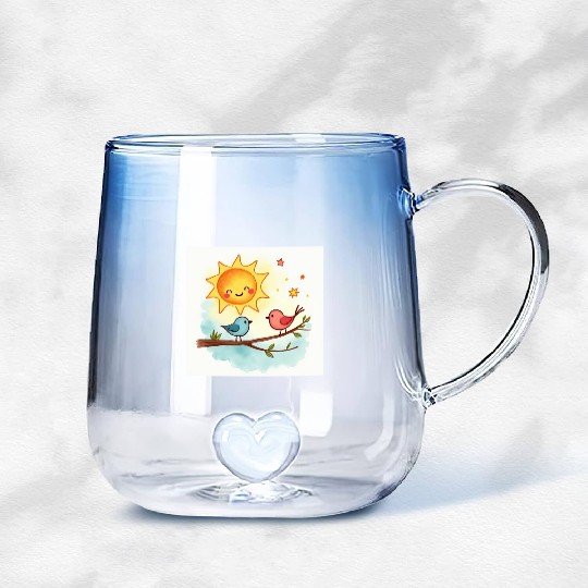 Cheerful Sun and Heart Illustration Gradient Glass Mugs