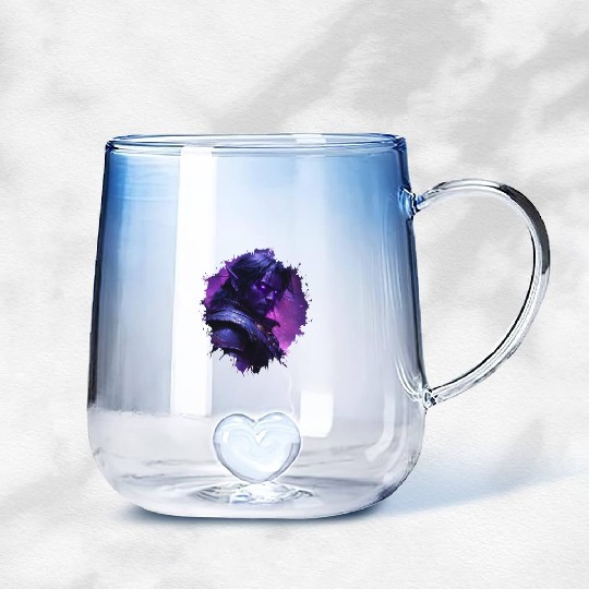 Dark Elf Warrior with Glowing Purple Eyes Gradient Glass Mugs
