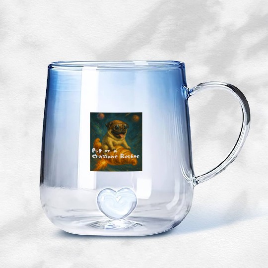 Pug on a Croissant Rocket Gradient Glass Mugs