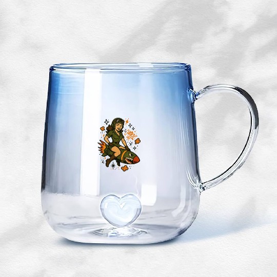 Pin-Up Pilot on Missile | Vintage Graffiti Art Gradient Glass Mugs