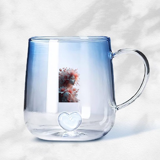 Ethereal Floral Portrait - Woman with Coral Pink Gradient Glass Mugs