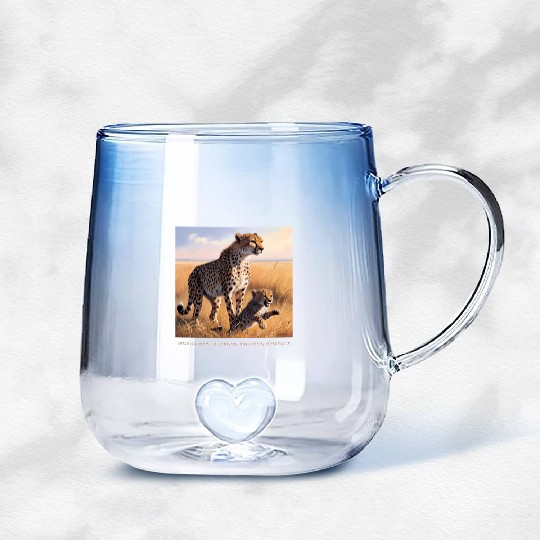 Mama Cheetah and Cub Gradient Glass Mugs