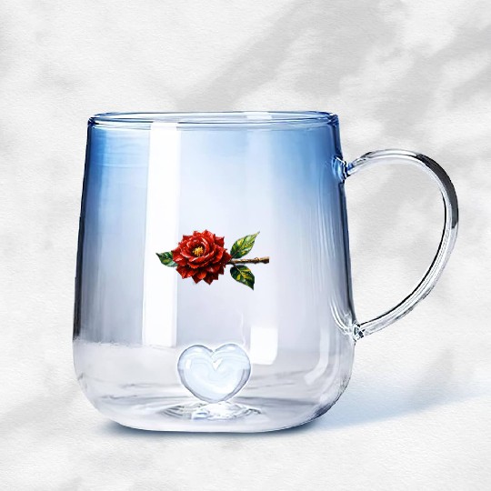 Crimson Rose Bloom – Botanical Clipart Gradient Glass Mugs