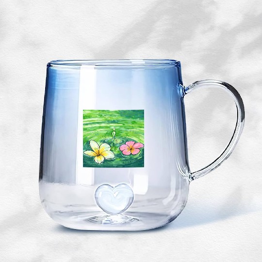 Serene Water Lilies Watercolor Design Gradient Glass Mugs