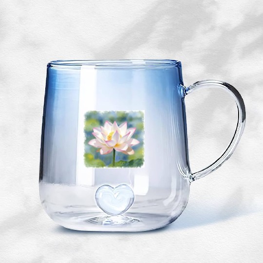 Serene Water Lily Floral Print Gradient Glass Mugs
