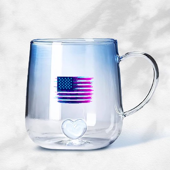 Retro Neon Grunge American Flag Gradient Glass Mugs