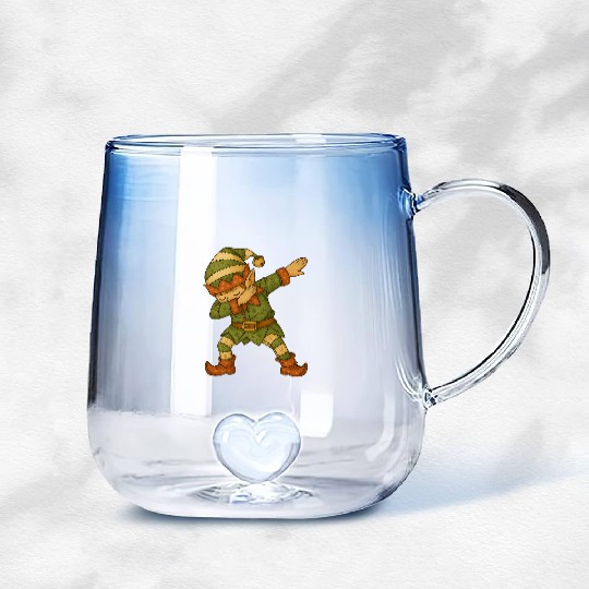 Patchwork Dabbing Elf Christmas Vintage Folk Art Gradient Glass Mugs