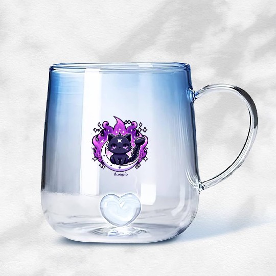 Enchanted Night Sky Scorpio Cat Design Gradient Glass Mugs