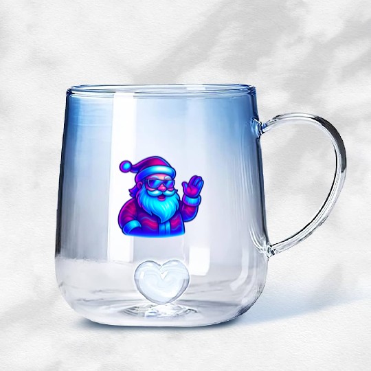 Neon Santa Claus Cyberpunk Christmas Gradient Glass Mugs