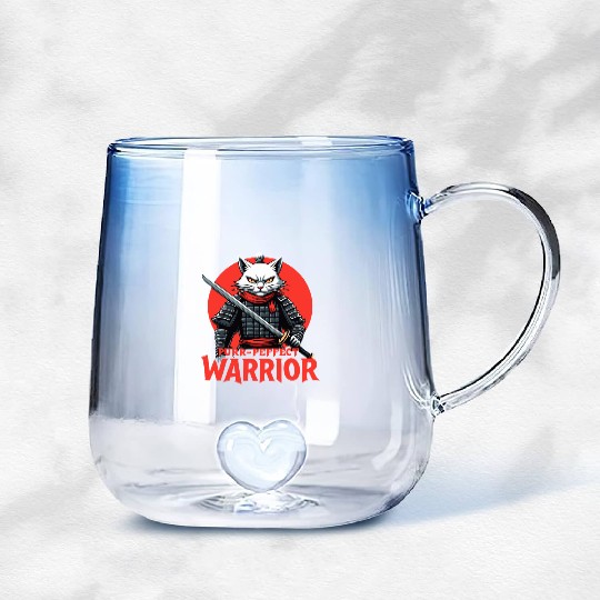 Purr-Perfect Warrior Cat Design Gradient Glass Mugs
