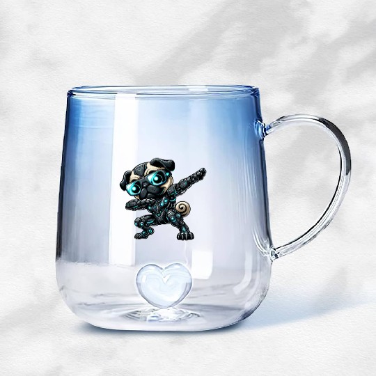 Cool pug dog robot astronaut dabbing cyborg Gradient Glass Mugs