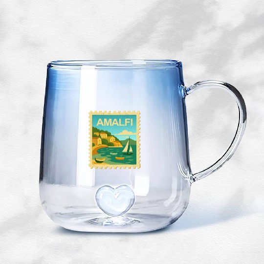 Vintage Style Stamp - Amalfi Italy Gradient Glass Mugs