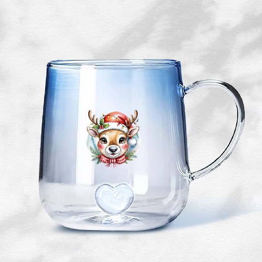 Cute Rudolph Reindeer Watercolor Christmas Art Gradient Glass Mugs