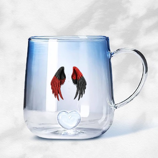 Red and Black Angel Wings Illustration Gradient Glass Mugs