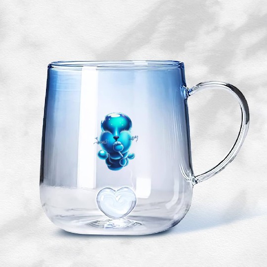 Whimsical Blue Bear with Lollipop Gradient Glass Mugs