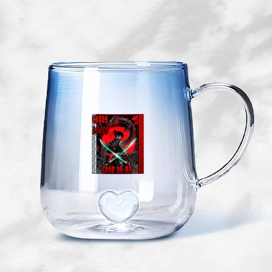 Cyberpunk Samurai with Dragon Gradient Glass Mugs