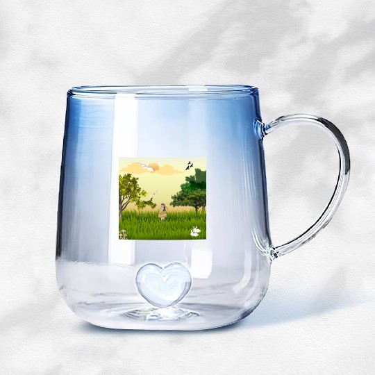 Serene Forest Girl with Bunny and Birds Gradient Glass Mugs