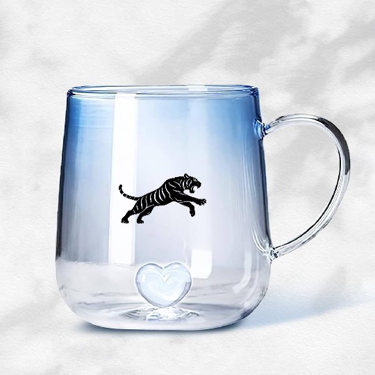 Tiger Attack Silhouette Gradient Glass Mugs
