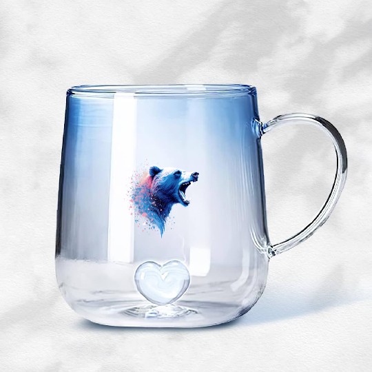Roaring Bear Head Blue And Pink Gradient Glass Mugs