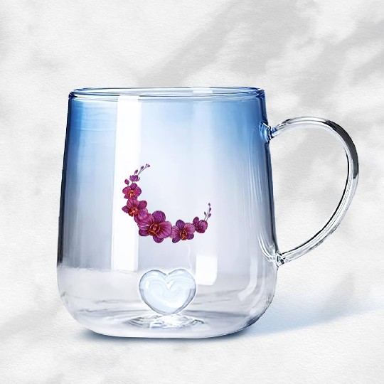 Violet Moon Orchid Flower branch illustration Gradient Glass Mugs