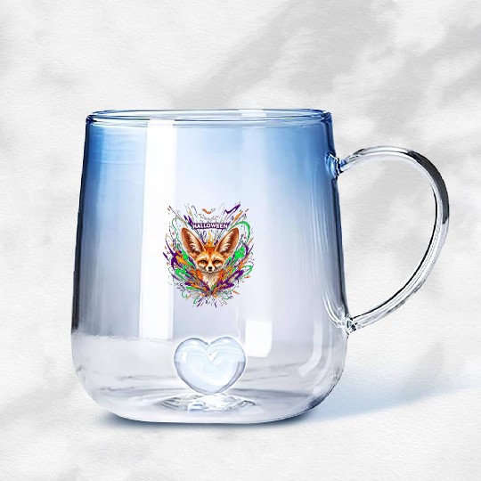 Halloween Fox with Psychedelic Fireworks Gradient Glass Mugs