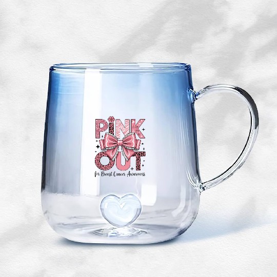 Pink Out Breast Cancer Awareness Coquette Bow  Gradient Glass Mugs