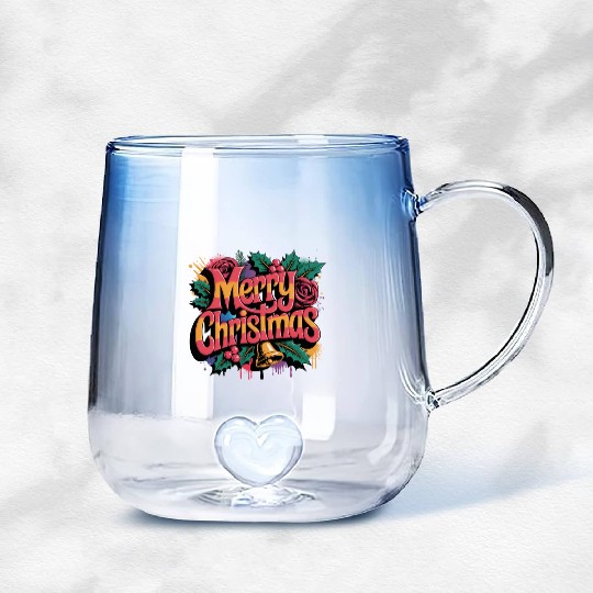Colorful Graffiti Merry Christmas with Holly and B Gradient Glass Mugs