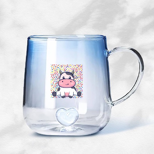 Cute Cartoon Cow with Polka Dots Gradient Glass Mugs