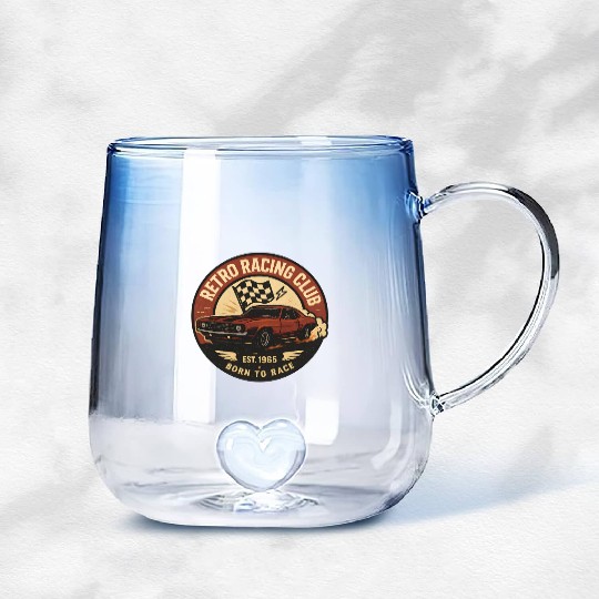 Retro Racing Club Emblem Gradient Glass Mugs