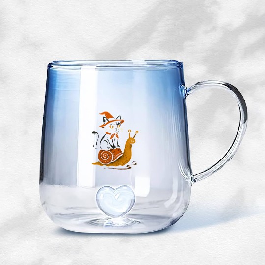 Halloween Cat with Snail and Wizard Hat Gradient Glass Mugs