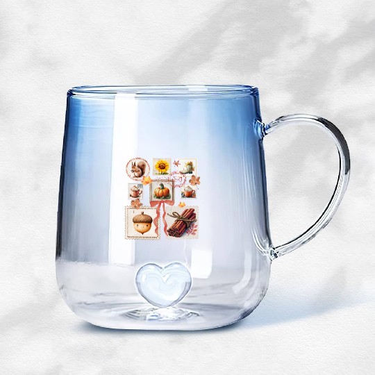 Watercolor Autumn Postage Stamps Fall Vibes Autumn Gradient Glass Mugs