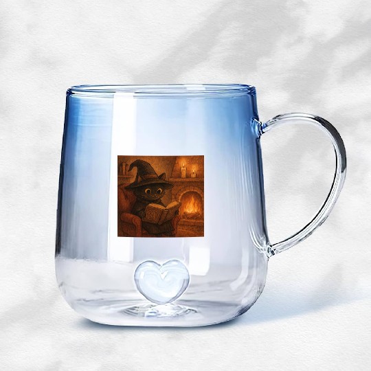 Enchanted Cat Witch by the Fireplace Gradient Glass Mugs