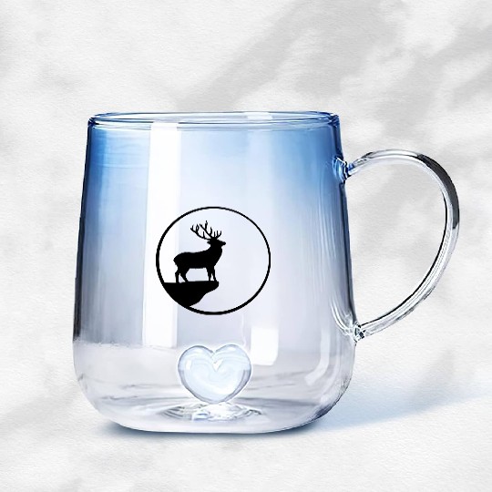 Black deer cliff moon sun rock night weir wolf cir Gradient Glass Mugs