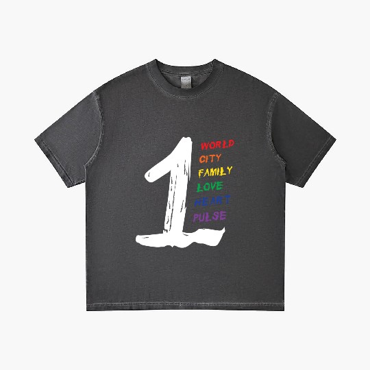 1 World CITY FAMILY LOVE HEART PULSE Gradient T Shirts