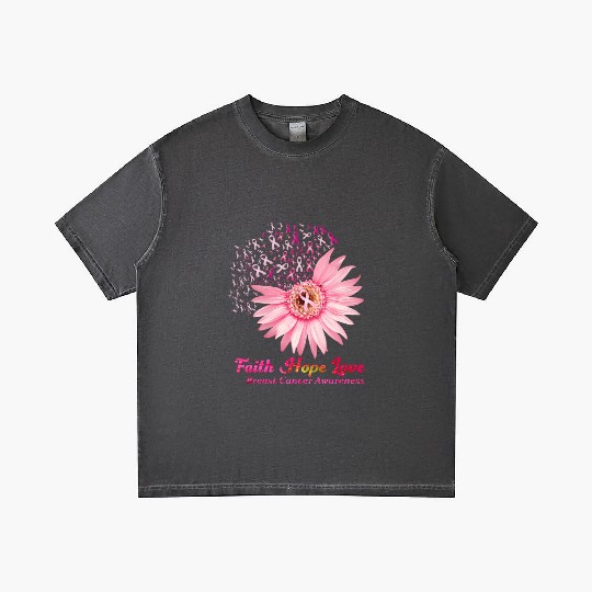Faith Hope Love Breast Cancer Awareness Flower Pin Gradient T Shirts