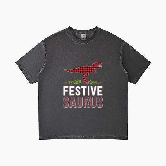 Festive Saurus T Rex Red Plaid Matching Family Gradient T Shirts