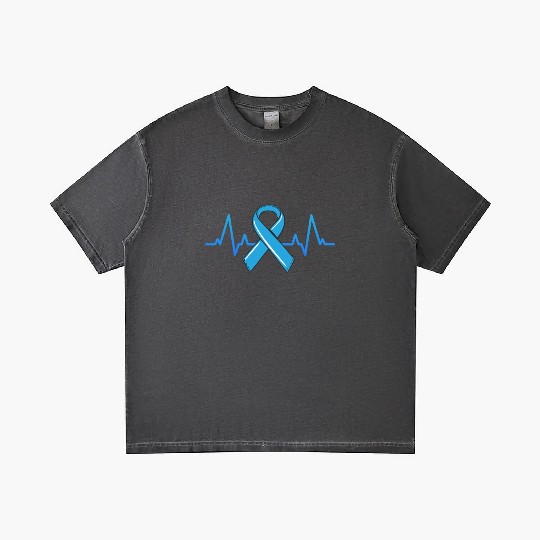 Prostate Cancer Fighter Heartbeat Gradient T Shirts Blue Ribbon