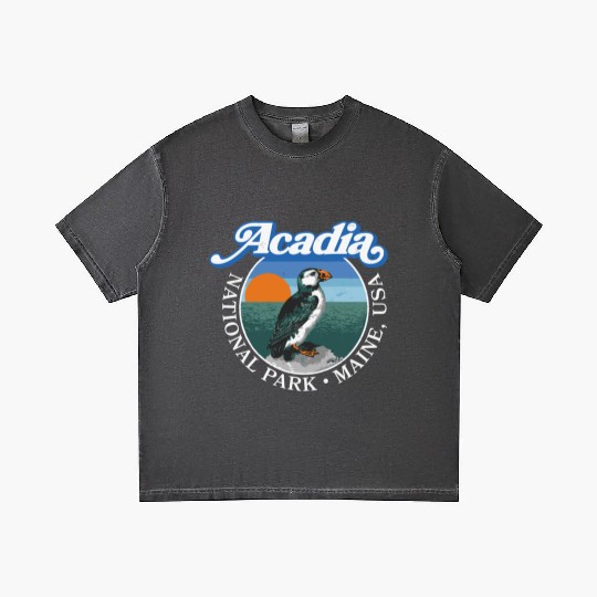 Retro Acadia National Park Vintage Maine Puffin Gradient T Shirts